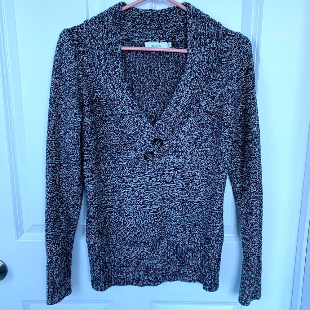 RICKIS GRAY KNITTED V NECK SWEATER WOMEN SIZE S